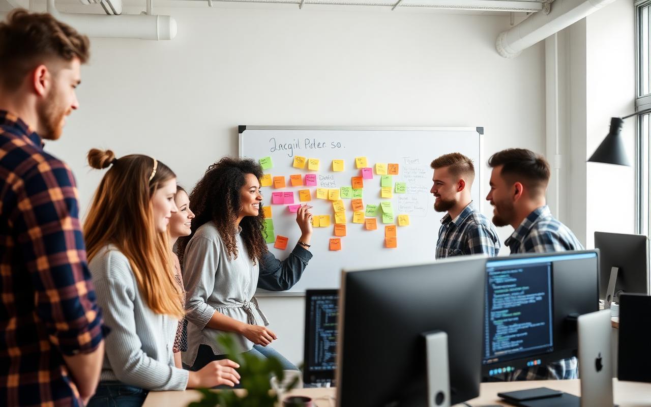 Interns collaborating on real projects at a whiteboard